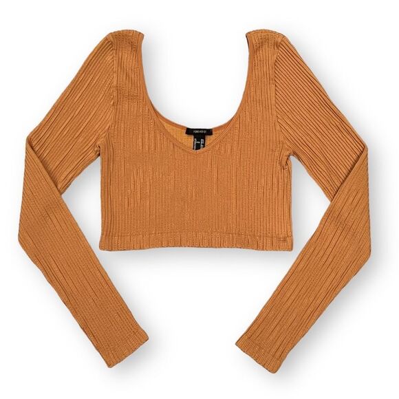 Forever 21 Orange Long Sleeves Cropped Top M/L - Picture 2 of 8